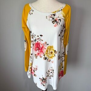 Floral Print Women's Top with Yellow Sleeves